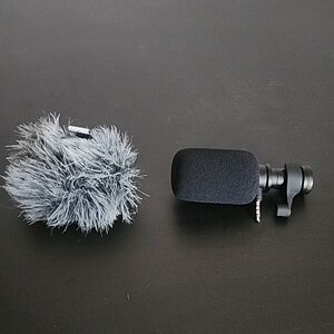 Compact Black Shotgun Microphone with Wind Muff